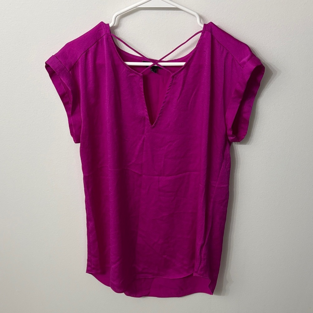 Express Fuchsia V-Neck Blouse